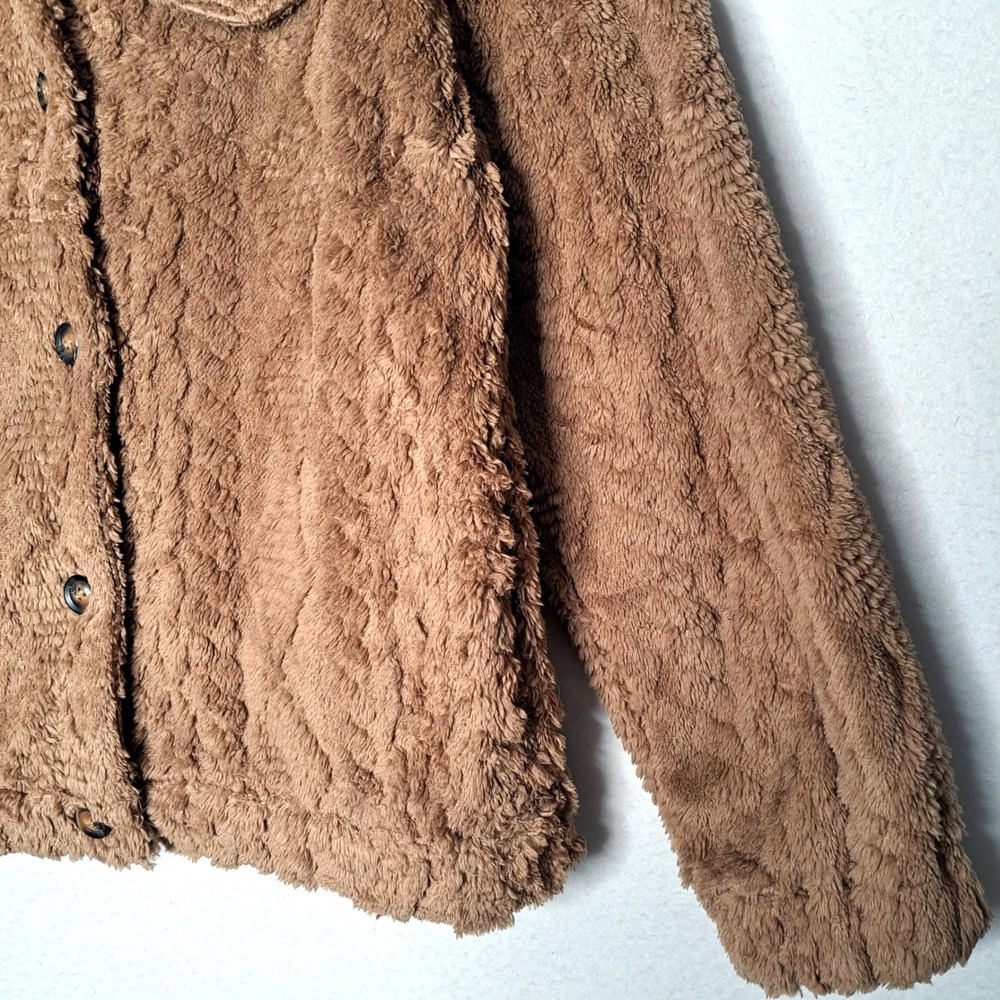 Dokotoo Fleece Jacket Womens Large Brown Faux Fur Shacket Button Up Cozy Warm - Picture 8 of 13